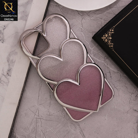 iPhone 14 Cover - Pink - New Trendy 3D Heart Gradient Bling Glitter Electroplating Borders Soft Case - (Glitter Does Not Move)