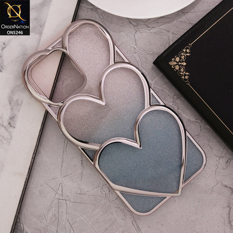 iPhone 13 Pro Max Cover - Blue - New Trendy 3D Heart Gradient Bling Glitter Electroplating Borders Soft Case - (Glitter Does Not Move)
