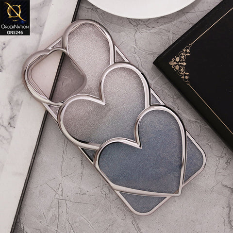 iPhone 14 Pro Max Cover - Dark Blue - New Trendy 3D Heart Gradient Bling Glitter Electroplating Borders Soft Case - (Glitter Does Not Move)