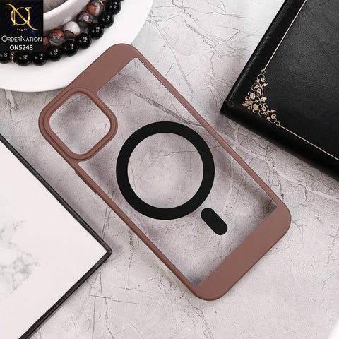 iPhone 13 Cover - Brown - New Clear Transparent Back Magsafe Candy Color Soft Borders Case