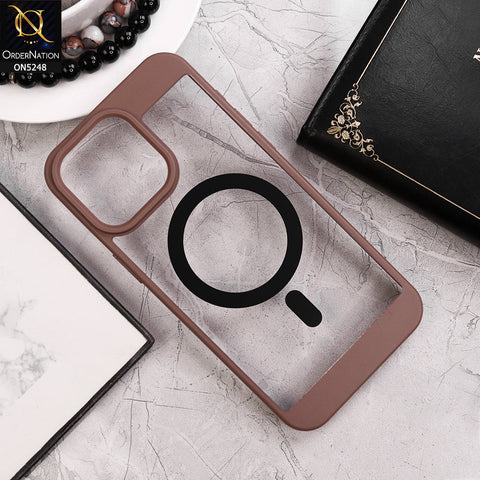 iPhone 15 Pro Max Cover - Brown - New Clear Transparent Back Magsafe Candy Color Soft Borders Case