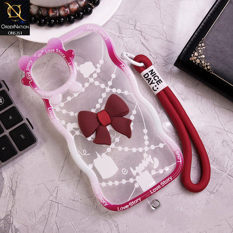 iPhone 12 Pro Cover - Red - New Love Story Cute 3D Bow Knot Soft Silicone Protective Case