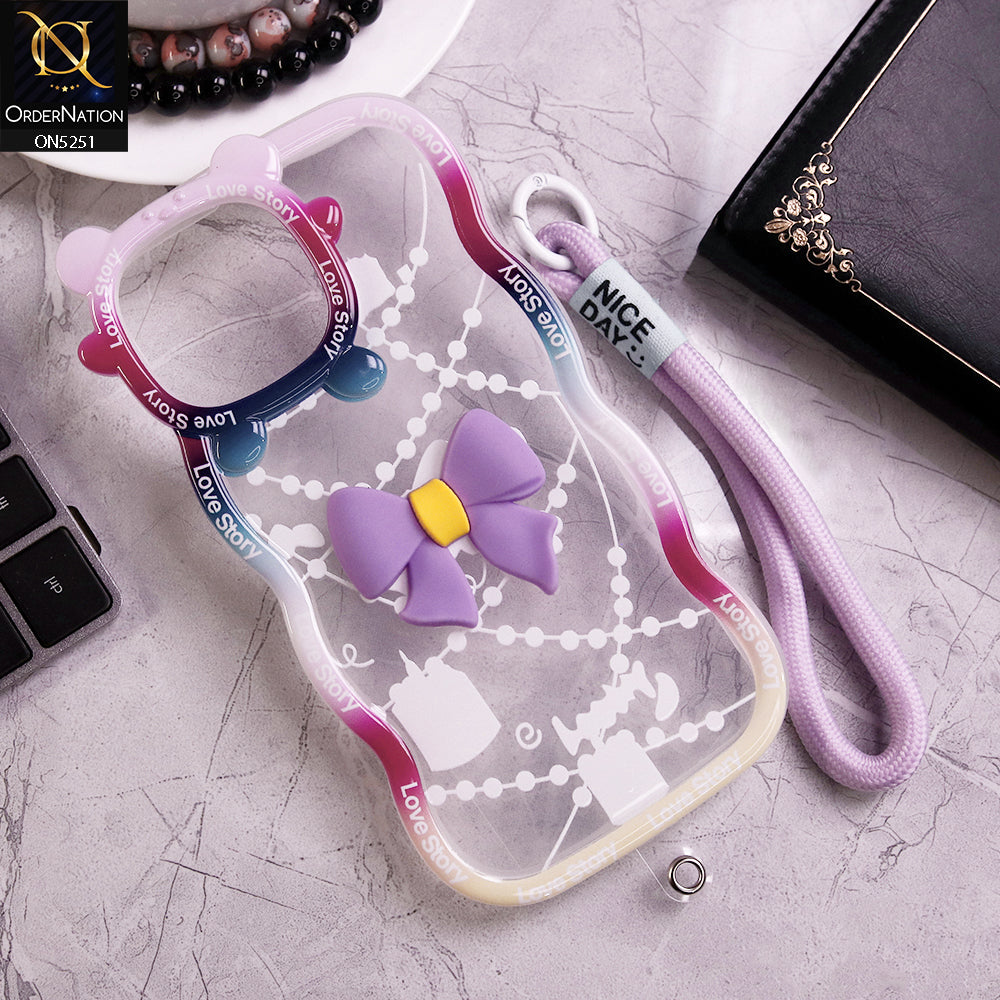 iPhone 13 Pro Max Cover - Purple - New Love Story Cute 3D Bow Knot Soft Silicone Protective Case