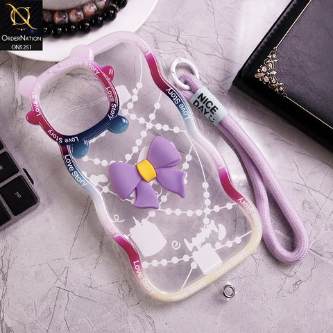 iPhone 13 Pro Max Cover - Purple - New Love Story Cute 3D Bow Knot Soft Silicone Protective Case