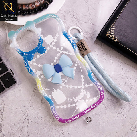 iPhone 14 Plus Cover - Cyan - New Love Story Cute 3D Bow Knot Soft Silicone Protective Case
