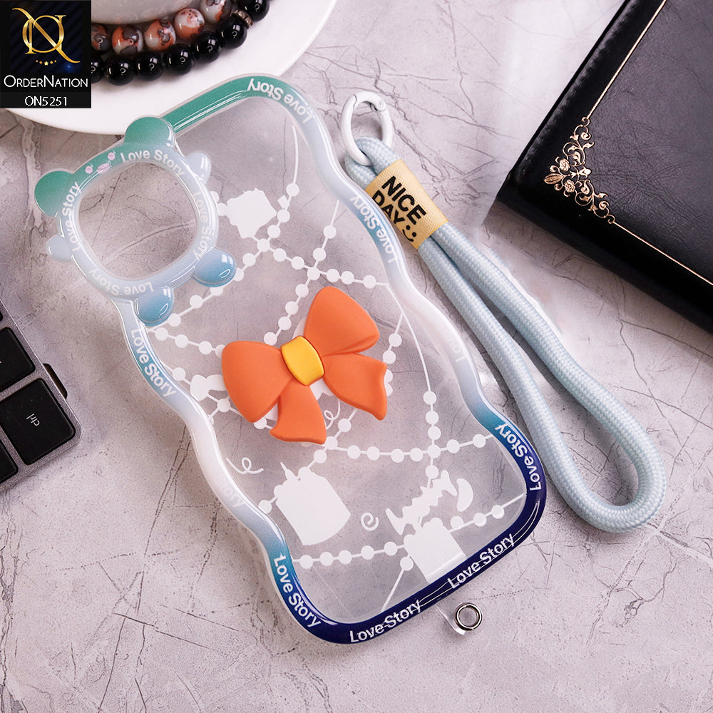 iPhone 14 Plus Cover - Orange - New Love Story Cute 3D Bow Knot Soft Silicone Protective Case