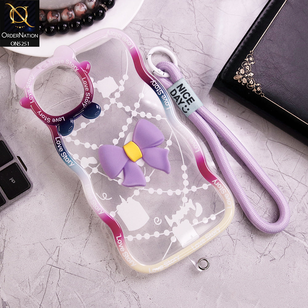 iPhone 14 Plus Cover - Purple - New Love Story Cute 3D Bow Knot Soft Silicone Protective Case