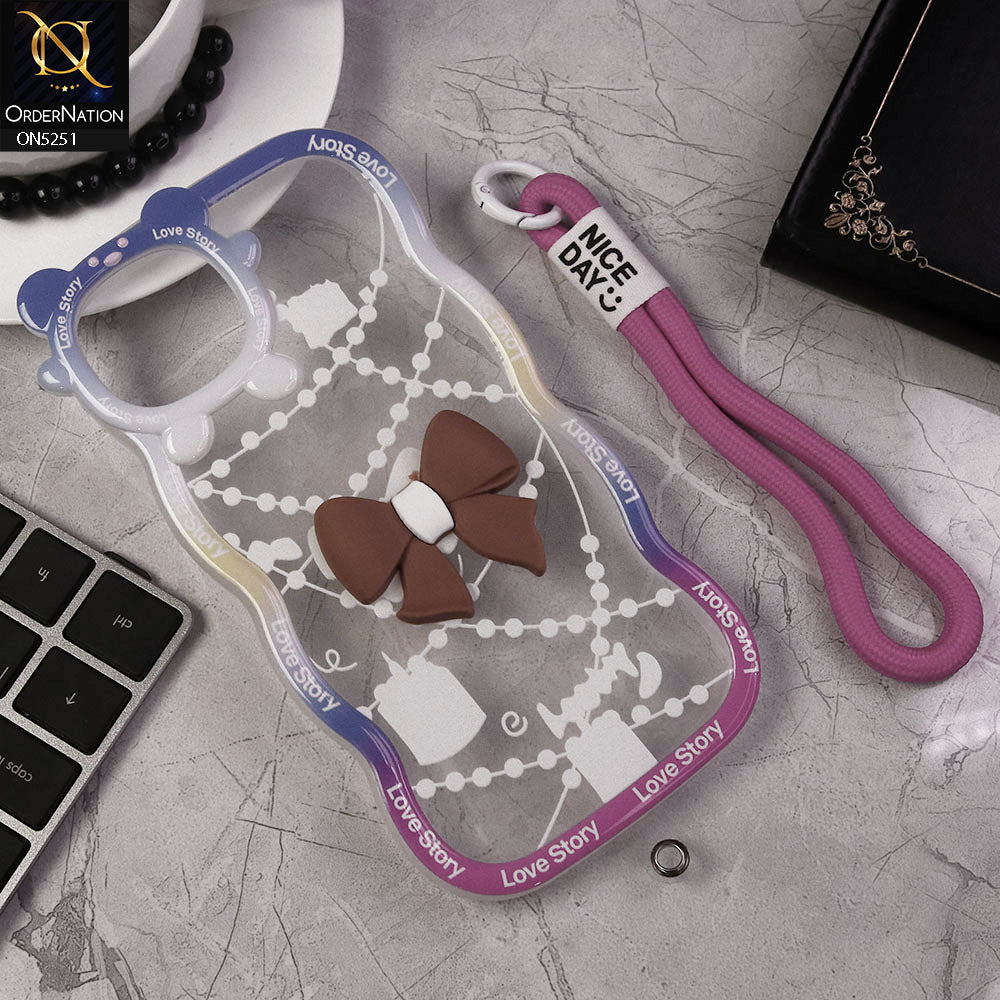 iPhone 14 Plus Cover - Brown - New Love Story Cute 3D Bow Knot Soft Silicone Protective Case