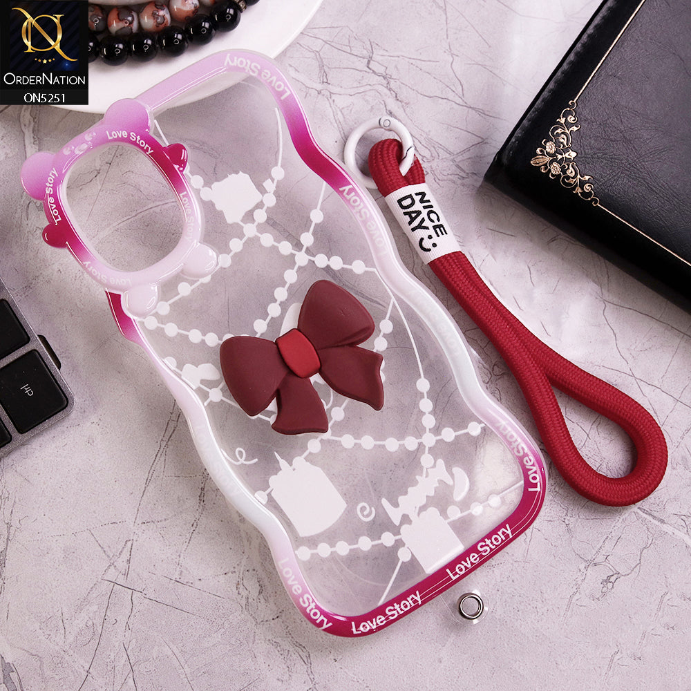 Samsung Galaxy A06 Cover - Red - New Love Story Cute 3D Bow Knot Soft Silicone Protective Case