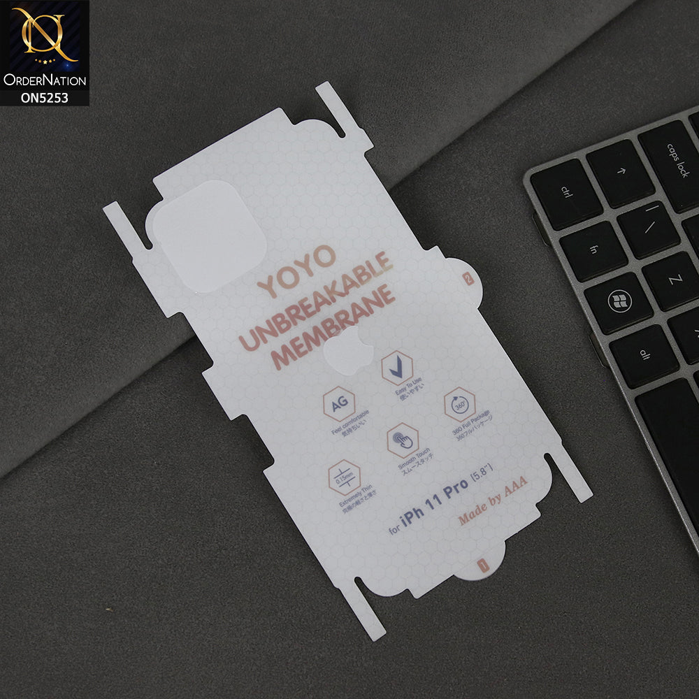 iPhone 11 Pro Sheet - Transparent - YOYO Unbreakable Membrane Shiny Film Back Protector Sheet