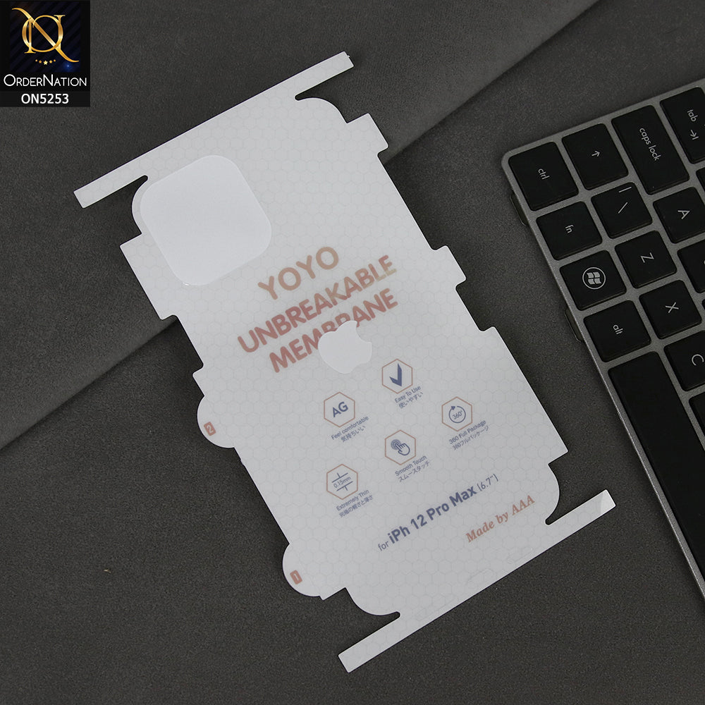 iPhone 12 Pro Max Sheet - Transparent - YOYO Unbreakable Membrane Shiny Film Back Protector Sheet