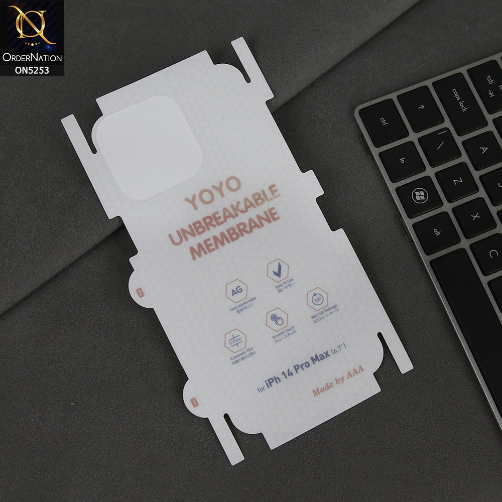 iPhone 14 Pro Max Sheet - Transparent - YOYO Unbreakable Membrane Shiny Film Back Protector Sheet