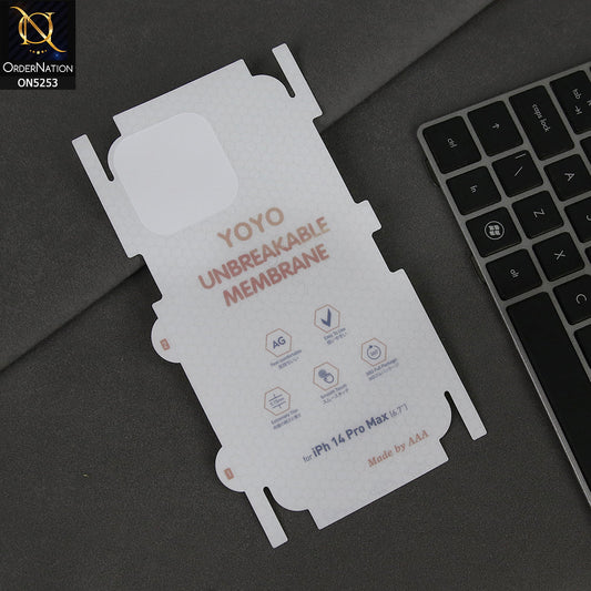 iPhone 14 Pro Max Sheet - Transparent - YOYO Unbreakable Membrane Shiny Film Back Protector Sheet