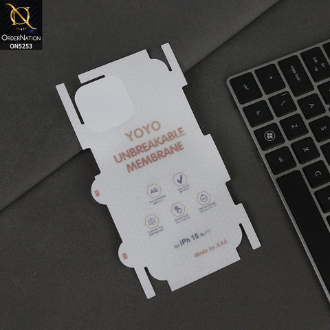 iPhone 15 Sheet - Transparent - YOYO Unbreakable Membrane Shiny Film Back Protector Sheet