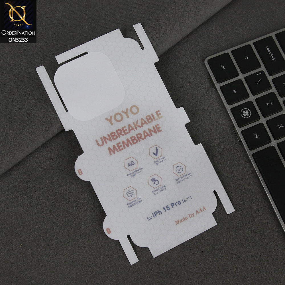 iPhone 15 Pro Sheet - Transparent - YOYO Unbreakable Membrane Shiny Film Back Protector Sheet