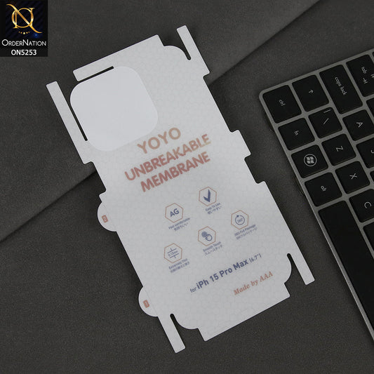 iPhone 15 Pro Max Sheet - Transparent - YOYO Unbreakable Membrane Shiny Film Back Protector Sheet