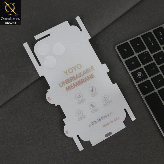 iPhone 16 Pro Sheet - Transparent - YOYO Unbreakable Membrane Shiny Film Back Protector Sheet