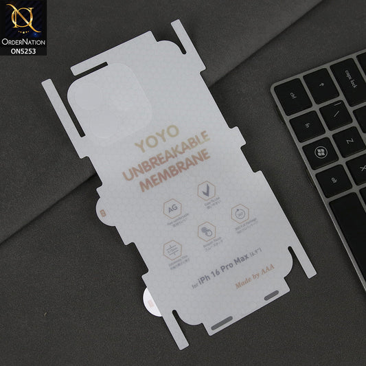 iPhone 16 Pro Max Sheet - Transparent - YOYO Unbreakable Membrane Shiny Film Back Protector Sheet