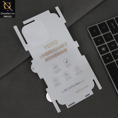 iPhone 16 Pro Max Sheet - Transparent - YOYO Unbreakable Membrane Shiny Film Back Protector Sheet