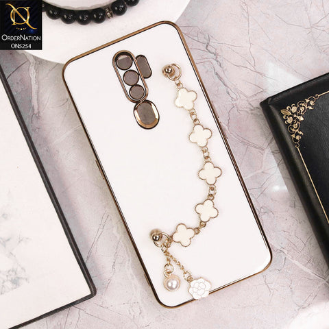 Oppo A9 2020 Cover - White - New Gloss Shiny Soft Protective Case With Chain Holder
