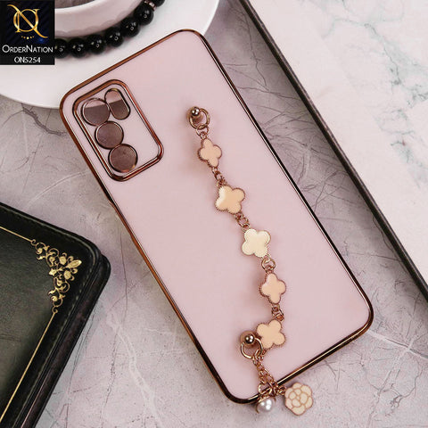 Oppo A54s Cover - Pink - New Gloss Shiny Soft Protective Case With Chain Holder