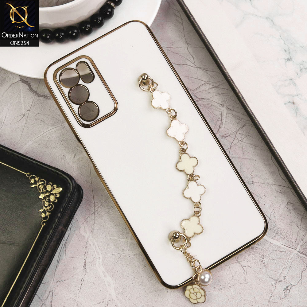 Oppo A54s Cover - White - New Gloss Shiny Soft Protective Case With Chain Holder