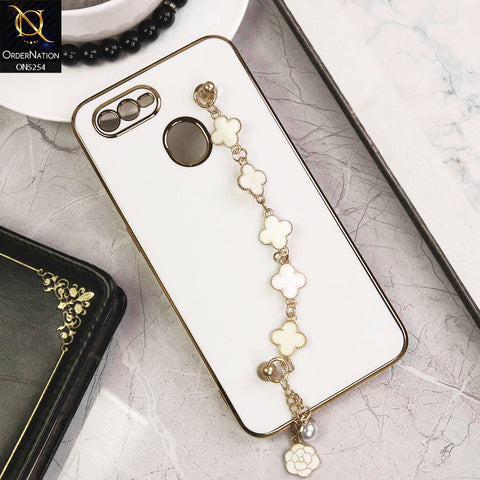 Oppo A5s Cover - White - New Gloss Shiny Soft Protective Case With Chain Holder