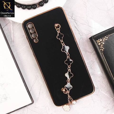 Samsung Galaxy A70s Cover - Black - New Gloss Shiny Soft Protective Case With Chain Holder