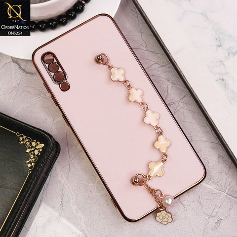 Samsung Galaxy A70 Cover - Pink - New Gloss Shiny Soft Protective Case With Chain Holder