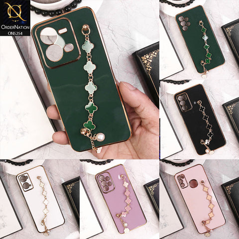 Oppo A54 Cover - Pink - New Gloss Shiny Soft Protective Case With Chain Holder