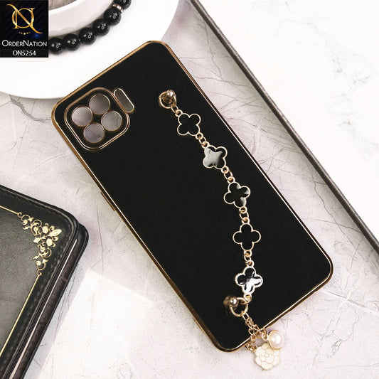 Oppo F17 Pro Cover - Black - New Gloss Shiny Soft Protective Case With Chain Holder