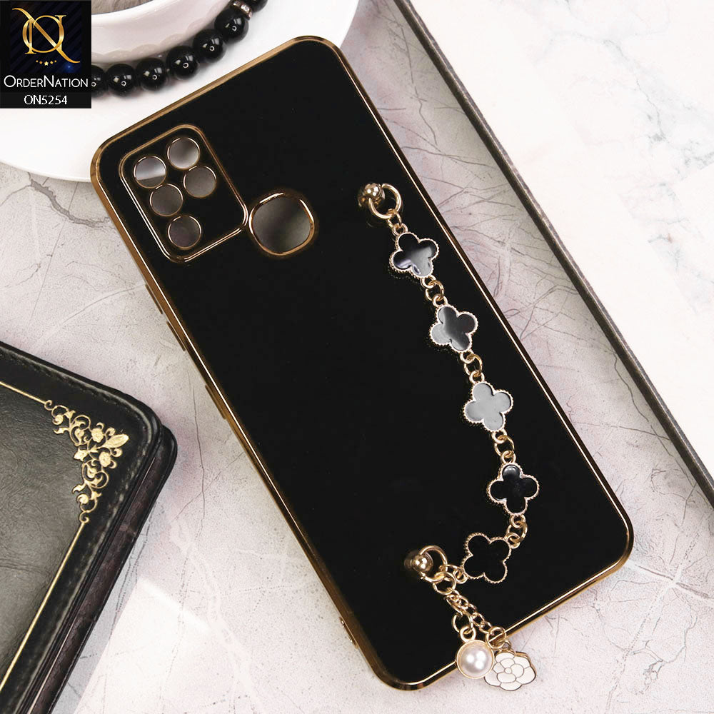 Infinix Hot 10 Cover - Black - New Gloss Shiny Soft Protective Case With Chain Holder