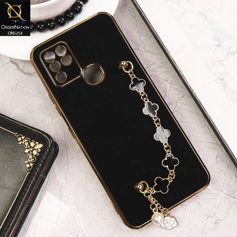 Infinix Hot 10 Cover - Black - New Gloss Shiny Soft Protective Case With Chain Holder