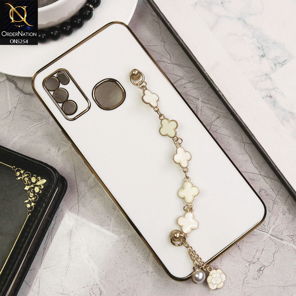 Infinix Hot 9 Play Cover - White - New Gloss Shiny Soft Protective Case With Chain Holder