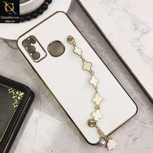 Infinix Hot 9 Play Cover - White - New Gloss Shiny Soft Protective Case With Chain Holder