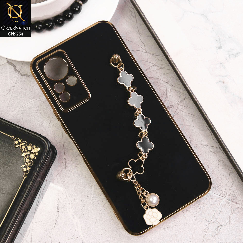Infinix Note 11 Cover - Black - New Gloss Shiny Soft Protective Case With Chain Holder