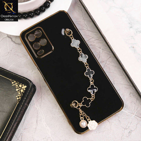Oppo A54 Cover - Black - New Gloss Shiny Soft Protective Case With Chain Holder