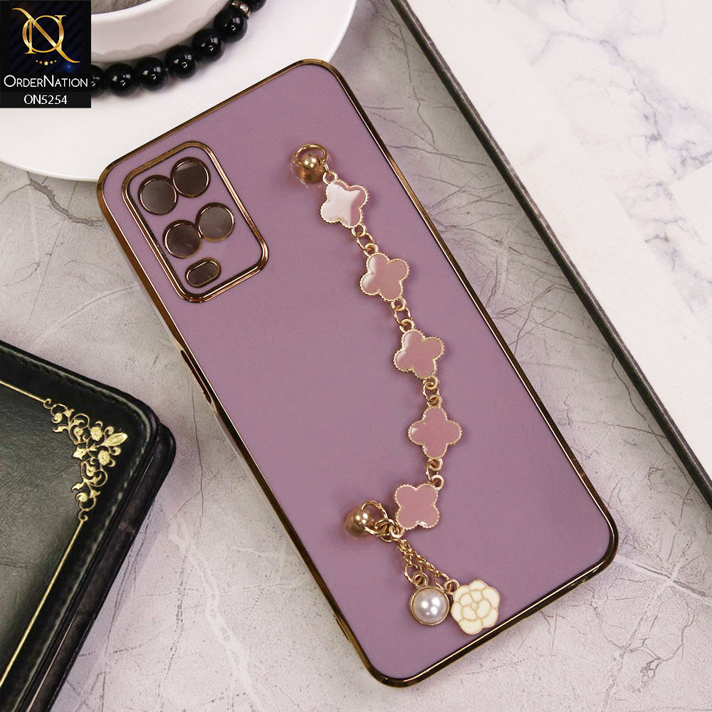 Oppo A54 Cover - Lilac - New Gloss Shiny Soft Protective Case With Chain Holder