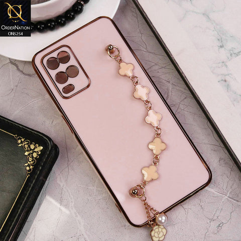 Oppo A54 Cover - Pink - New Gloss Shiny Soft Protective Case With Chain Holder