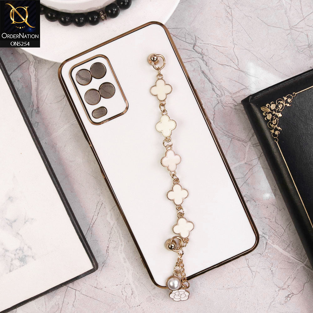 Oppo A54 4G Cover - White - New Gloss Shiny Soft Protective Case With Chain Holder