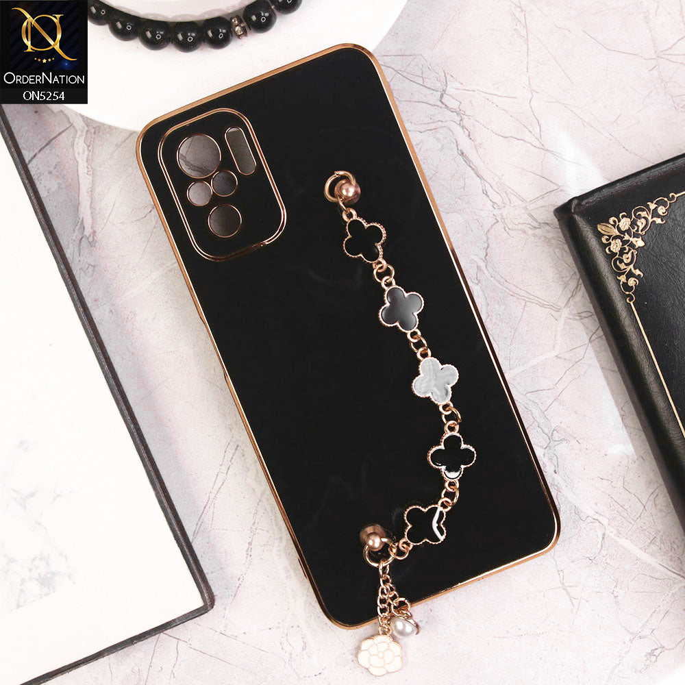 Xiaomi Redmi Note 10S Cover - Black - New Gloss Shiny Soft Protective Case With Chain Holder