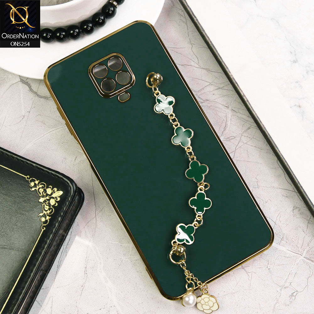 Xiaomi Redmi Note 9S Cover - Dark Green - New Gloss Shiny Soft Protective Case With Chain Holder