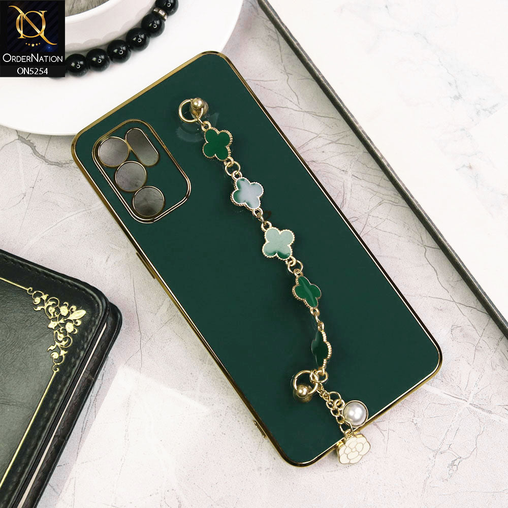 Oppo Reno 6 Cover - Dark Green - New Gloss Shiny Soft Protective Case With Chain Holder