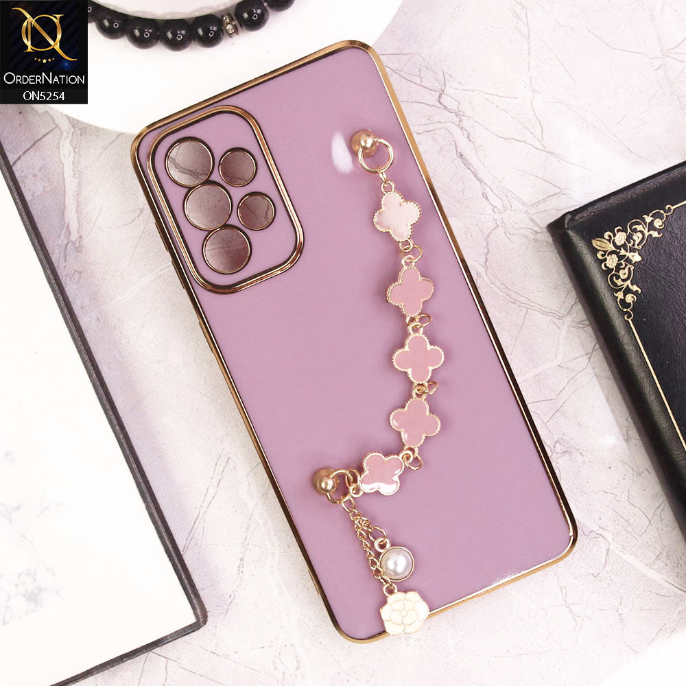 Samsung Galaxy A33 5G Cover - Lilac - New Gloss Shiny Soft Protective Case With Chain Holder