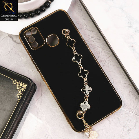 Infinix Smart 5 Cover - Black - New Gloss Shiny Soft Protective Case With Chain Holder