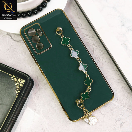Vivo V23e 5G Cover - Dark Green - New Gloss Shiny Soft Protective Case With Chain Holder