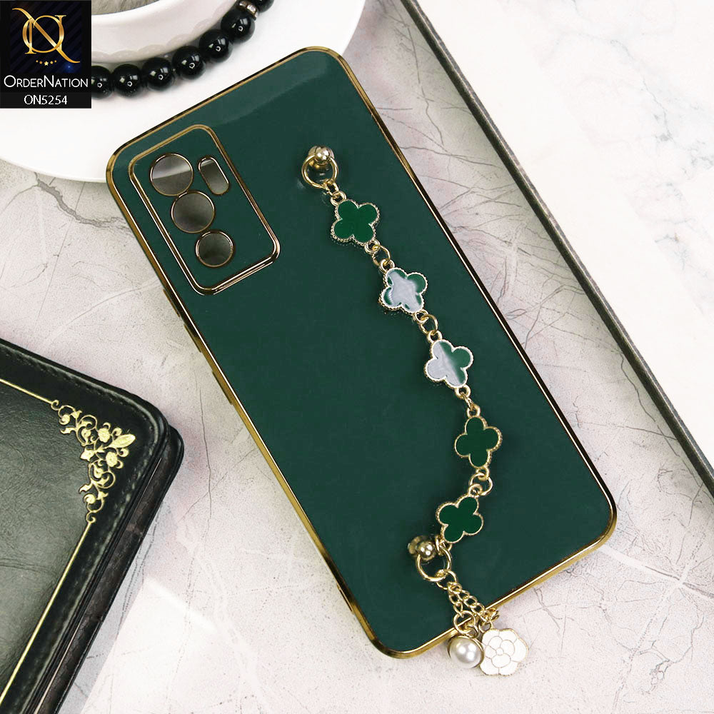 Vivo V23e Cover - Dark Green - New Gloss Shiny Soft Protective Case With Chain Holder