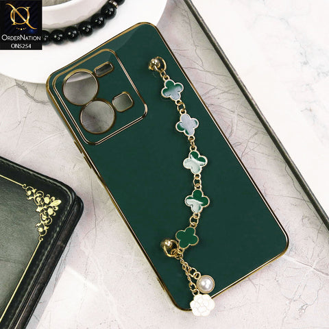 Vivo Y35 Cover - Dark Green - New Gloss Shiny Soft Protective Case With Chain Holder