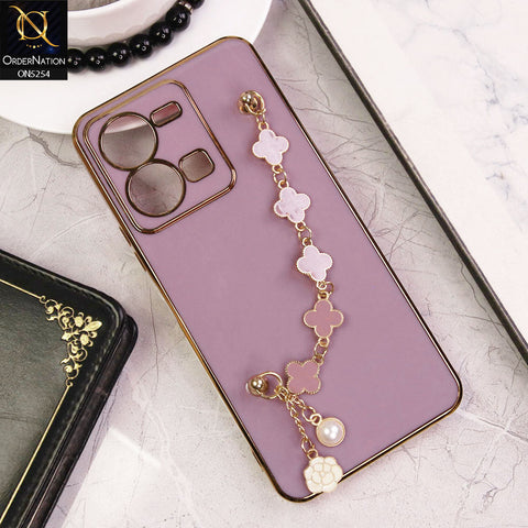Vivo Y35 Cover - Lilac - New Gloss Shiny Soft Protective Case With Chain Holder
