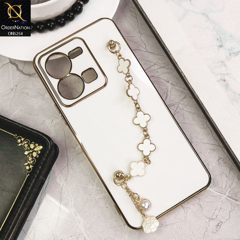 Vivo Y35 Cover - White - New Gloss Shiny Soft Protective Case With Chain Holder
